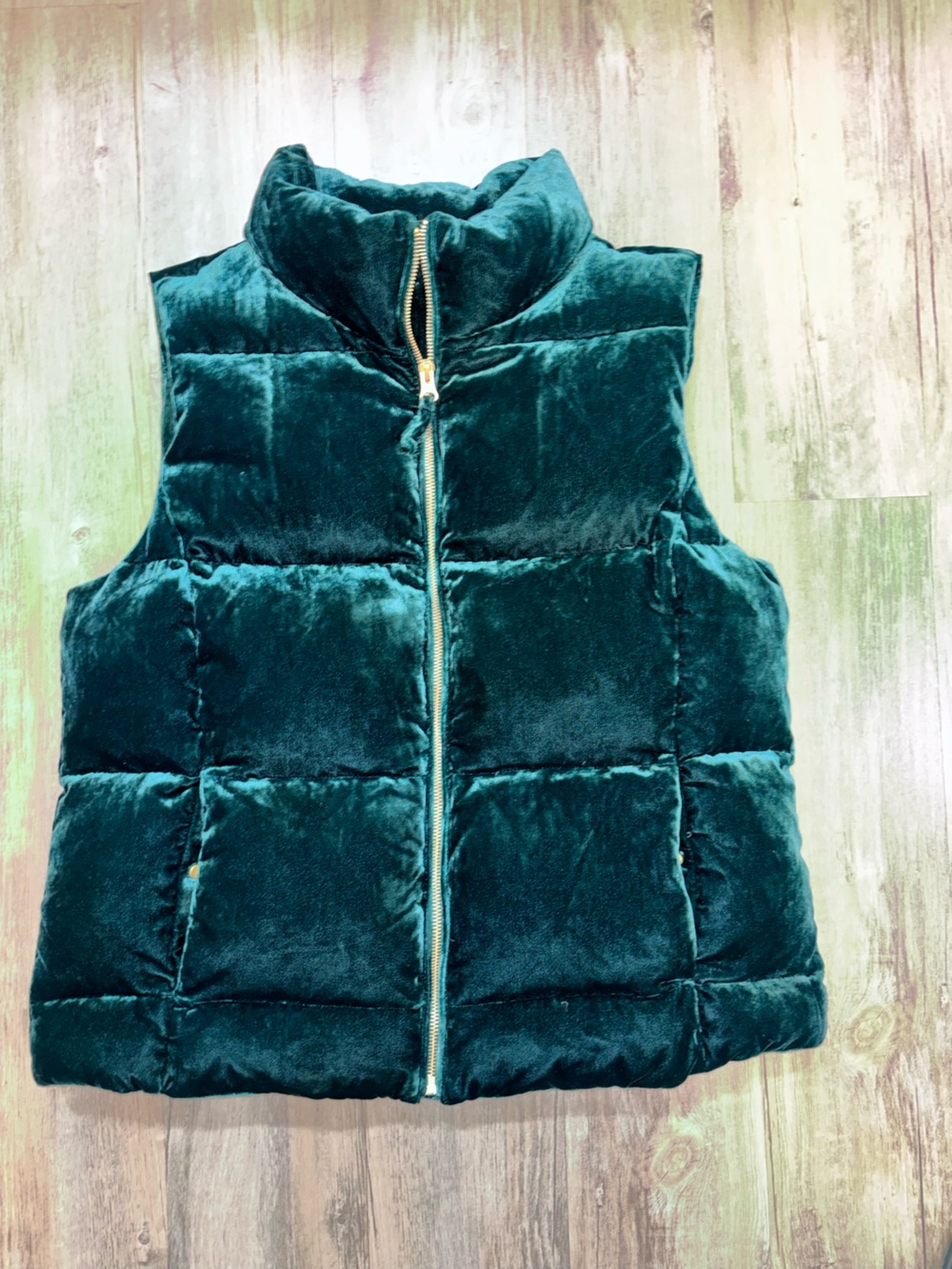 Talbots Emerald Green Velvet Quilted Puffer Vest Down Fill Women's Size L